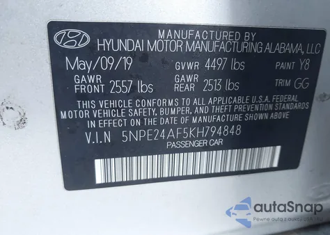 2019 Hyundai Sonata Se from USA, damaged, VIN 5NPE24AF5KH794848